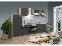 Respekta Küchenzeile KB270ESG 270 cm Grau-Eiche Sägerau Nachbildung