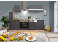 Respekta Küchenzeile KB250ESG 250 cm Grau-Eiche