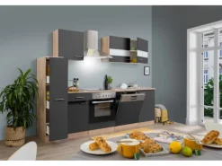 Respekta Küchenzeile KB250ESGC 250 cm Grau-Eiche Glänzend