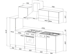 Respekta Küchenzeile KB250ESGC 250 cm Grau-Eiche Glänzend