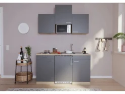 Respekta Küchenzeile KB150ESGMI 150 cm Grau-Eiche Sägeräu Nachbildung