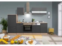 Respekta Küchenzeile KB280ESG 280 cm Grau-Eiche Sägerau Nachbildung