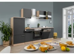 Respekta Küchenzeile KB280ESG 280 cm Grau-Eiche Sägerau Nachbildung