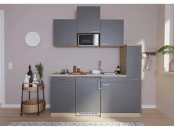 Respekta Küchenzeile KB180ESGMI 180 cm Grau-Eiche Sägeräu Nachbildung