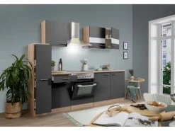 Respekta Küchenzeile KB240ESGC 240 cm Grau-Eiche