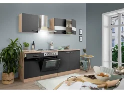 Respekta Küchenzeile KB210ESG 210 cm Grau-Eiche Sägerau Nachbildung