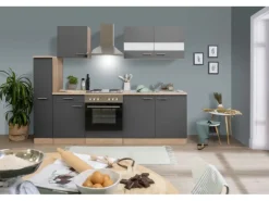 Respekta Küchenzeile KB240ESG 240 cm Grau-Eiche