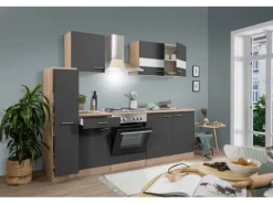 Respekta Küchenzeile KB240ESG 240 cm Grau-Eiche