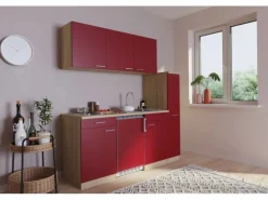 Respekta Küchenzeile KB180ESR 180 cm Rot-Eiche Sonoma Sägerau Nachbildung