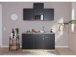 Respekta Küchenzeile KB150ESSMI 150 cm Schwarz-Eiche Sägeräu Nachbildung