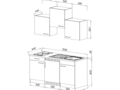 Respekta Küchenzeile KB150ESSMIC 150 cm Schwarz-Eiche Sägeräu Nachbildung
