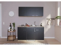 Respekta Küchenzeile KB150ESS  150 cm Schwarz-Eiche Sägerau