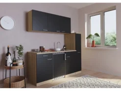 Respekta Küchenzeile KB180ESS 180 cm Schwarz-Eiche Sonoma Sägerau Nachbildung