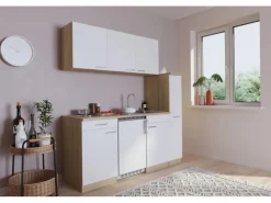 Respekta Küchenzeile KB180ESW 180 cm Weiß-Eiche Sonoma Sägerau Nachbildung