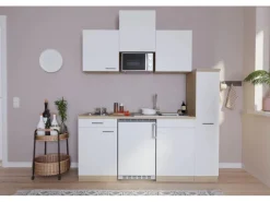 Respekta Küchenzeile KB180ESWMI 180 cm Weiß-Eiche Sägeräu Nachbildung