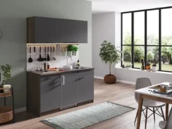 Respekta Küchenzeile KB150EYG 150 cm Grau-Eiche York Nachbildung