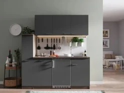 Respekta Küchenzeile KB180EYGC 180 cm Grau-Eiche York Nachbildung