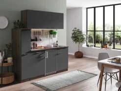 Respekta Küchenzeile KB180EYGC 180 cm Grau-Eiche York Nachbildung