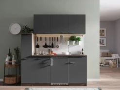 Respekta Küchenzeile KB180EYG 180 cm Grau-Eiche York Nachbildung