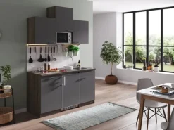 Respekta Küchenzeile KB150EYGMIC 150 cm Grau-Eiche York Nachbildung