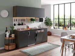 Respekta Küchenzeile KB195EYGMIC 195 cm Grau-Eiche York Nachbildung