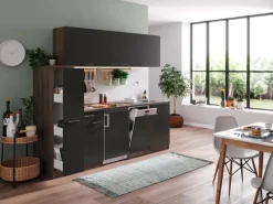 Respekta Küchenzeile KB225EYG 225 cm Grau-Eiche York Nachbildung