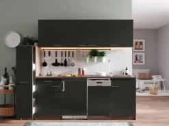 Respekta Küchenzeile KB225EYG 225 cm Grau-Eiche York Nachbildung