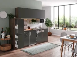 Respekta Küchenzeile KB225EYGMIC 225 cm Grau-Eiche York Nachbildung