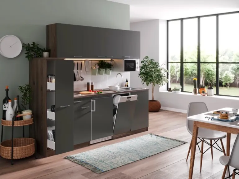 Respekta Küchenzeile KB225EYGMIC 225 cm Grau-Eiche York Nachbildung