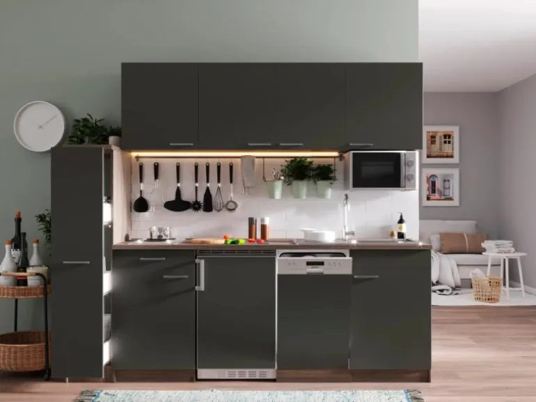 Respekta Küchenzeile KB225EYGMIC 225 cm Grau-Eiche York Nachbildung