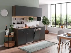 Respekta Küchenzeile KB195EYGMI 195 cm Grau-Eiche York Nachbildung