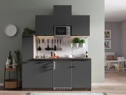 Respekta Küchenzeile KB180EYGMI 180 cm Grau-Eiche York Nachbildung