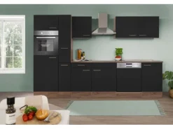 Respekta Küchenzeile KB310EYS 310 cm Schwarz Seidengl.-Eiche York Nachbildung