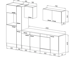 Respekta Küchenzeile KB310EYS 310 cm Schwarz Seidengl.-Eiche York Nachbildung