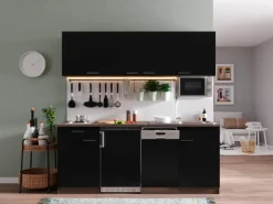 Respekta Küchenzeile KB195EYSMI 195 cm Schwarz-Eiche York Nachbildung