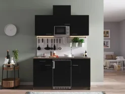 Respekta Küchenzeile KB150EYSMIC 150 cm Schwarz-Eiche York Nachbildung