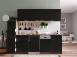Respekta Küchenzeile KB225EYSC 225 cm Schwarz-Eiche York Nachbildung