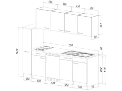 Respekta Küchenzeile KB225EYSC 225 cm Schwarz-Eiche York Nachbildung