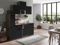 Respekta Küchenzeile KB180EYSMI 180 cm Schwarz-Eiche York Nachbildung