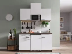 Respekta Küchenzeile KB150EYWMI 150 cm Weiß-Eiche York Nachbildung