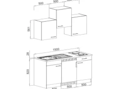 Respekta Küchenzeile KB150EYWMI 150 cm Weiß-Eiche York Nachbildung