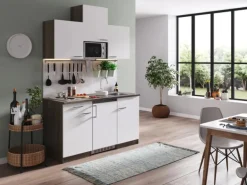 Respekta Küchenzeile KB150EYWMI 150 cm Weiß-Eiche York Nachbildung