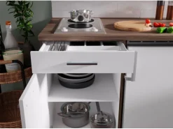 Respekta Küchenzeile KB180EYW 180 cm Weiß-Eiche York Nachbildung