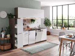 Respekta Küchenzeile KB225EYWC 225 cm Weiß-Eiche York Nachbildung