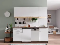 Respekta Küchenzeile KB195EYWC 195 cm Weiß-Eiche Nachbildung Glaskeramikkochfeld