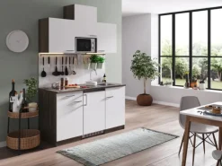 Respekta Küchenzeile KB150EYWMIC 150 cm Weiß-Eiche York Nachbildung