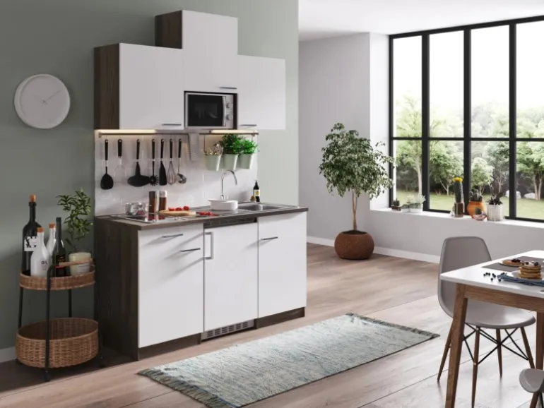 Respekta Küchenzeile KB150EYWMIC 150 cm Weiß-Eiche York Nachbildung