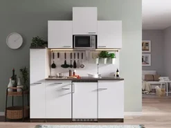 Respekta Küchenzeile KB180EYWMIC 180 cm Weiß-Eiche York Nachbildung