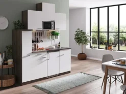 Respekta Küchenzeile KB180EYWMIC 180 cm Weiß-Eiche York Nachbildung