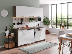 Respekta Küchenzeile KB195EYWMIC 195 cm Weiß-Eiche York Nachbildung